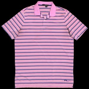 Ralph Lauren RLX Mens L Short Sleeve Pink Striped Golf Polo Shirt EUC
